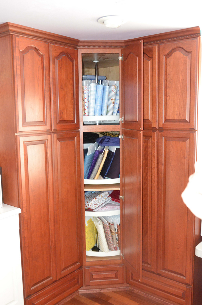 Craft room cabinet with lazy susan