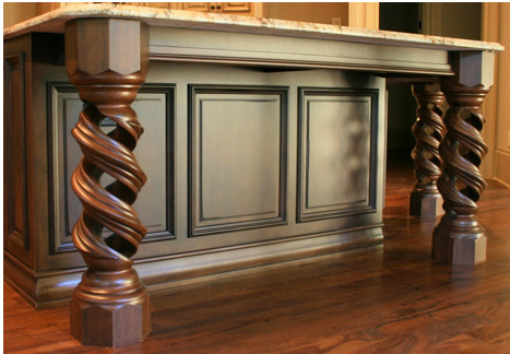 Kitchen island with spiral columns 